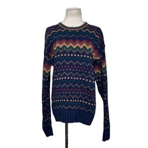 St. John's Bay vintage blue yellow red print funky sweater size M